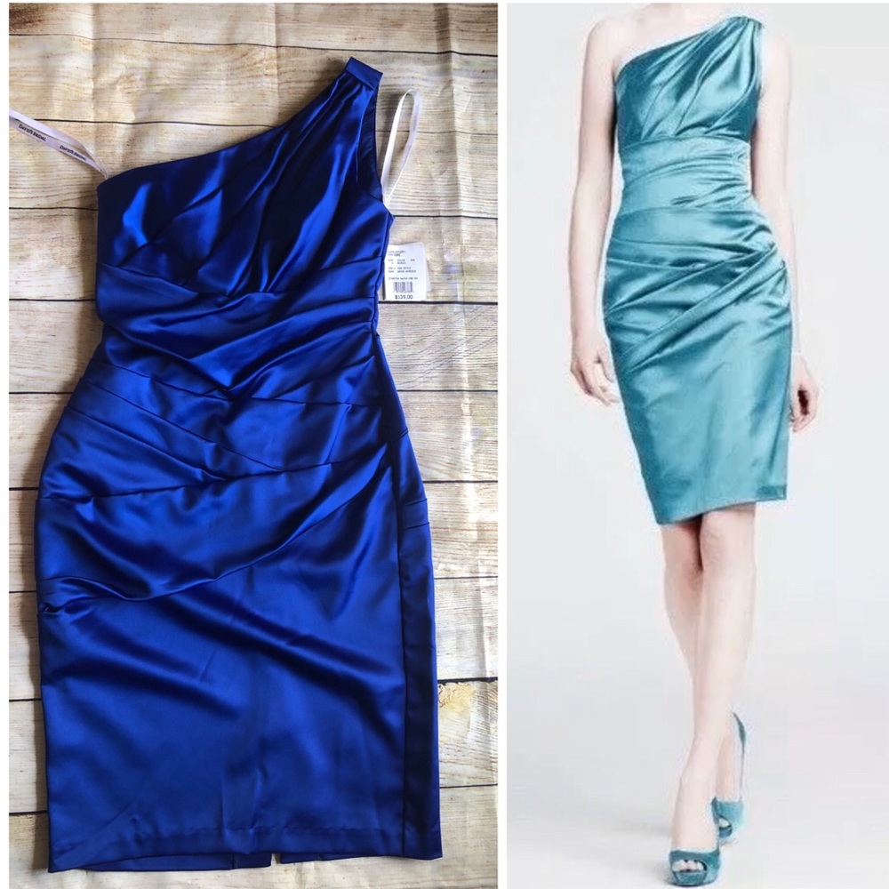 Davids bridal NWT one shoulder stretch satin dress